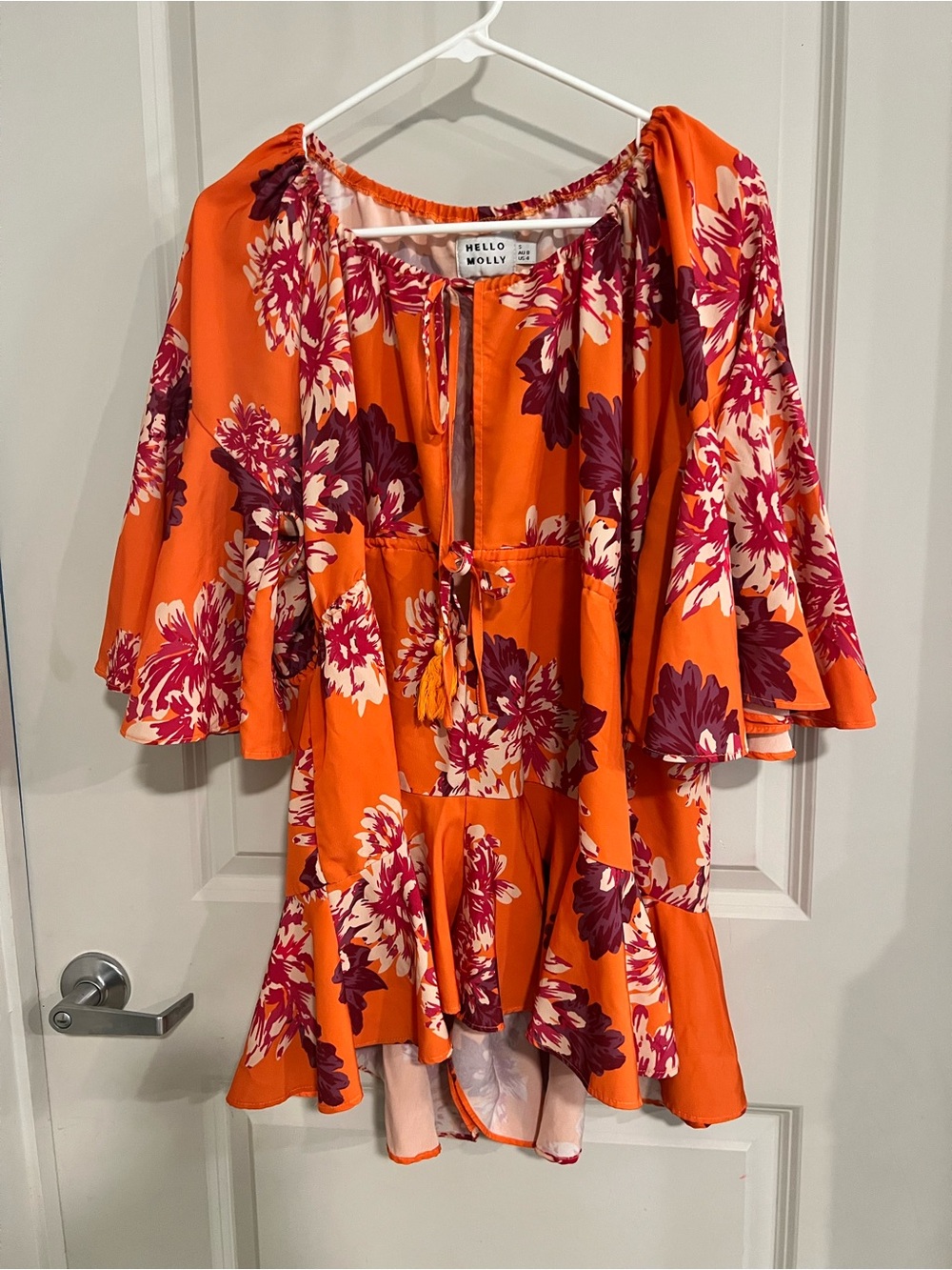 Hello Molly Orange Floral Tiered Mini Dress